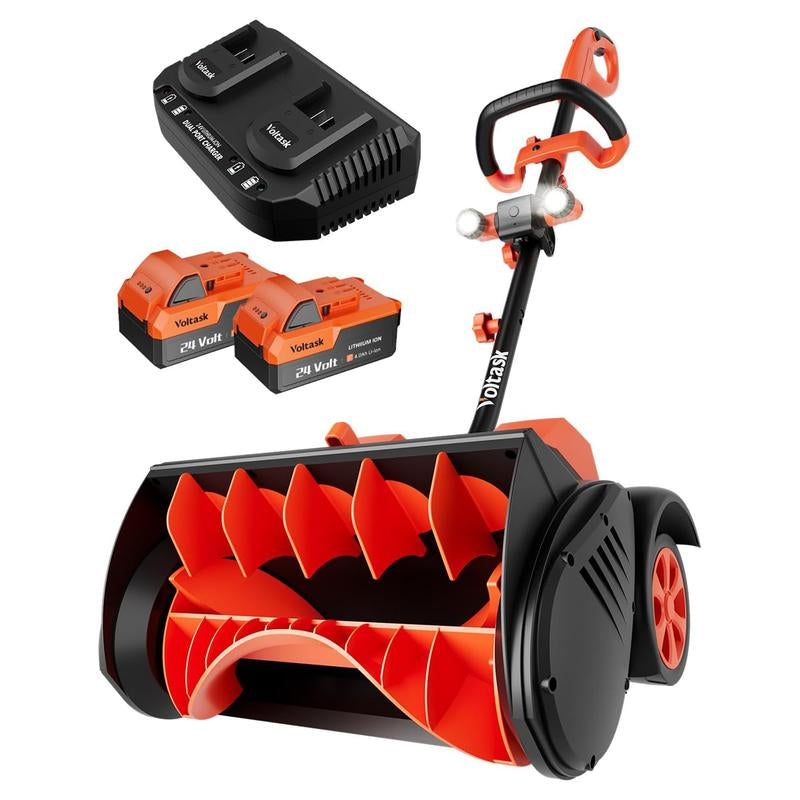 Voltask Cordless Snow Shovel 24V 13-Inch 4-Ah Battery Snow Blower with Directional Plate Adjustable Front Handle Quick Charger Included