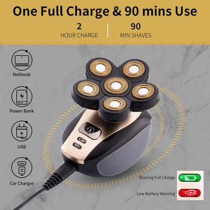 Revamp Your Grooming Routine with the Upgraded 5-in-1 Waterproof Bald Head Shaver for Men - Cordless and Rechargeable Electric Razor in Stunning Gold