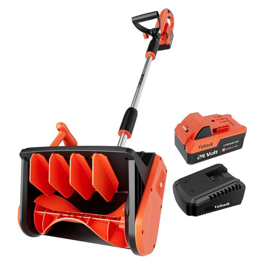 Voltask Cordless Snow Shovel 24V 13-Inch 4-Ah Battery Snow Blower with Directional Plate Adjustable Front Handle Quick Charger Included
