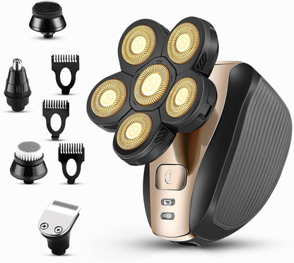 Revamp Your Grooming Routine with the Upgraded 5-in-1 Waterproof Bald Head Shaver for Men - Cordless and Rechargeable Electric Razor in Stunning Gold